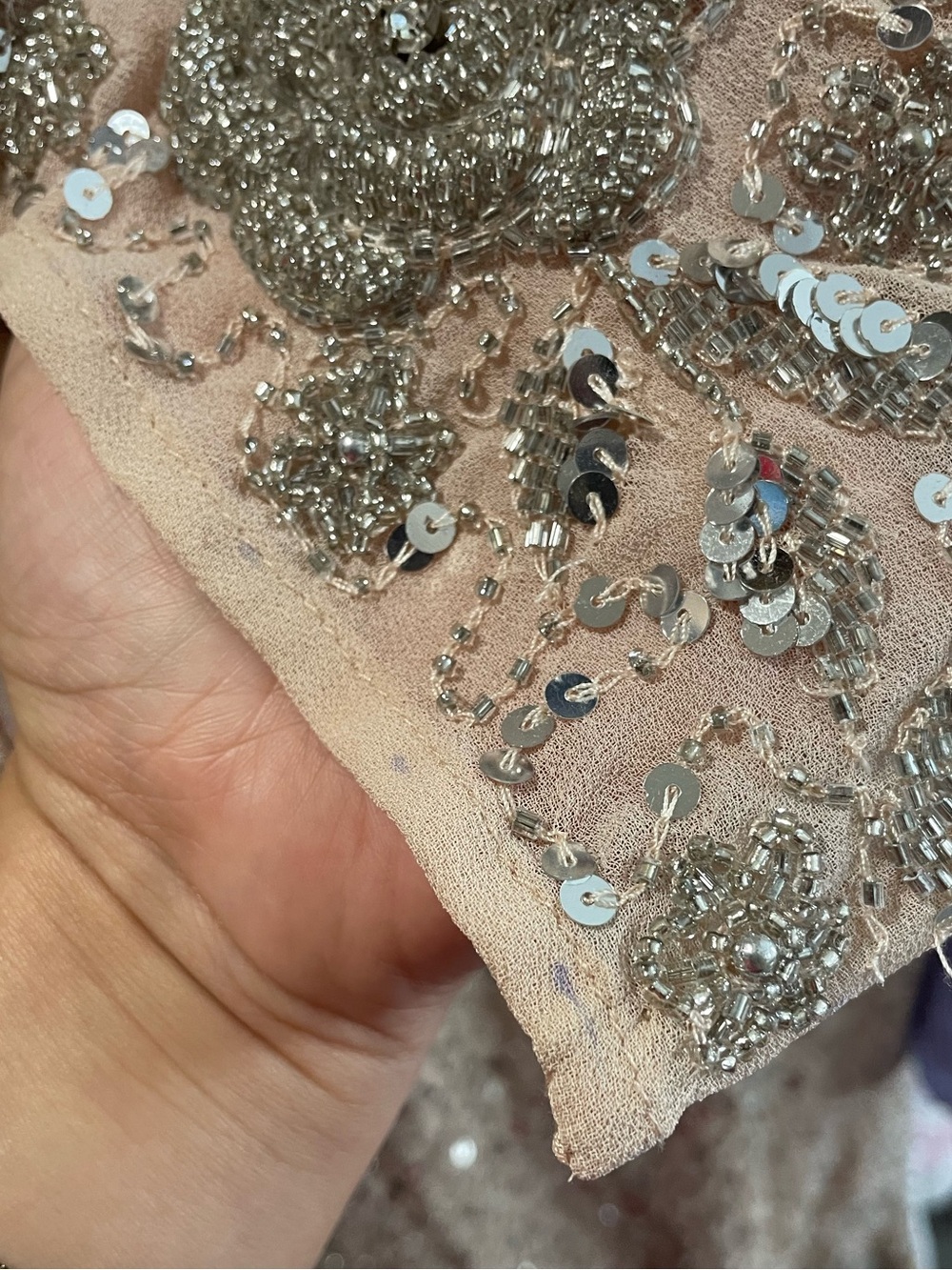 Embellished V-Neck Long Sleeve Midi Dress - Champagne - Picture 5 of 7